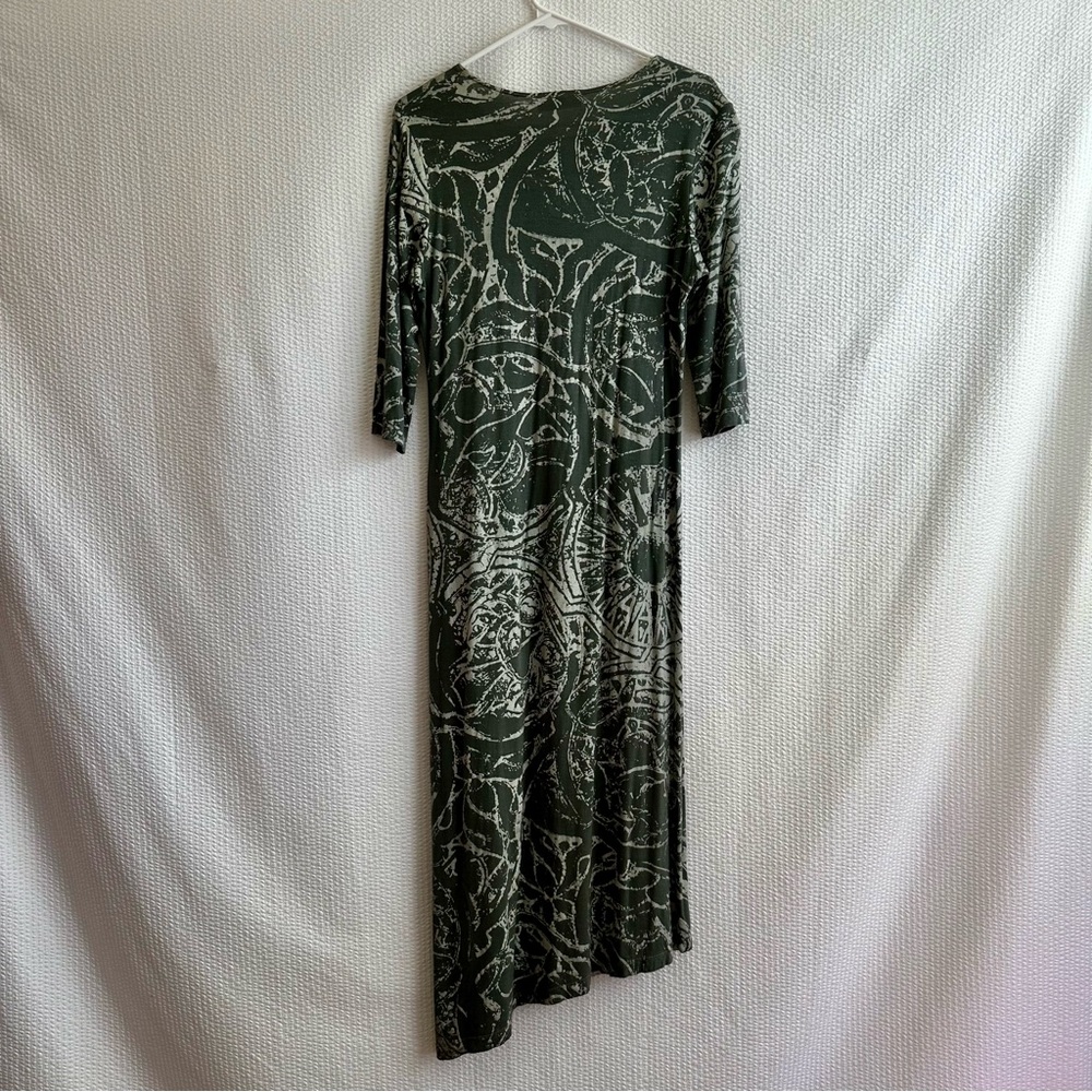 Bryn Walker Sydney Moss Green Asymmetrical Midi Dress Women’s Small Made USA